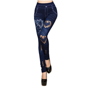 Plus Size Fashion Faux Denim Jeans Leggings