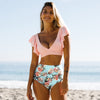 Floral Ruffled Hem Bikini Set