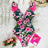 Sexy Ruffle Print Floral One Piece Swimsuit