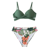 Green Floral Scalloped One-piece Swimsuit